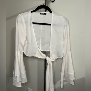 White front tie bell sleeve top